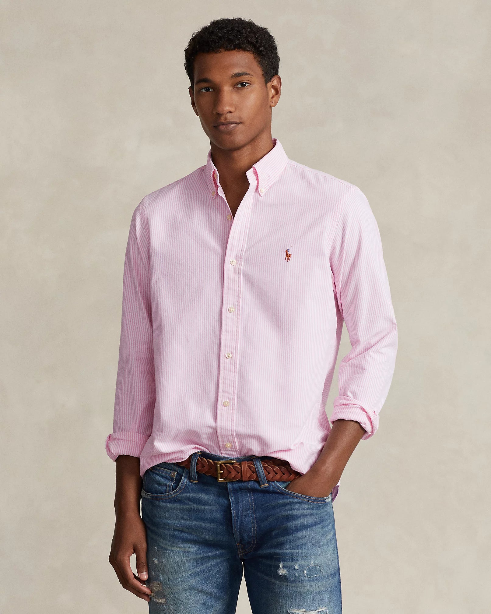 Camisa Oxford Ralph Lauren Listada Rosada Saleout