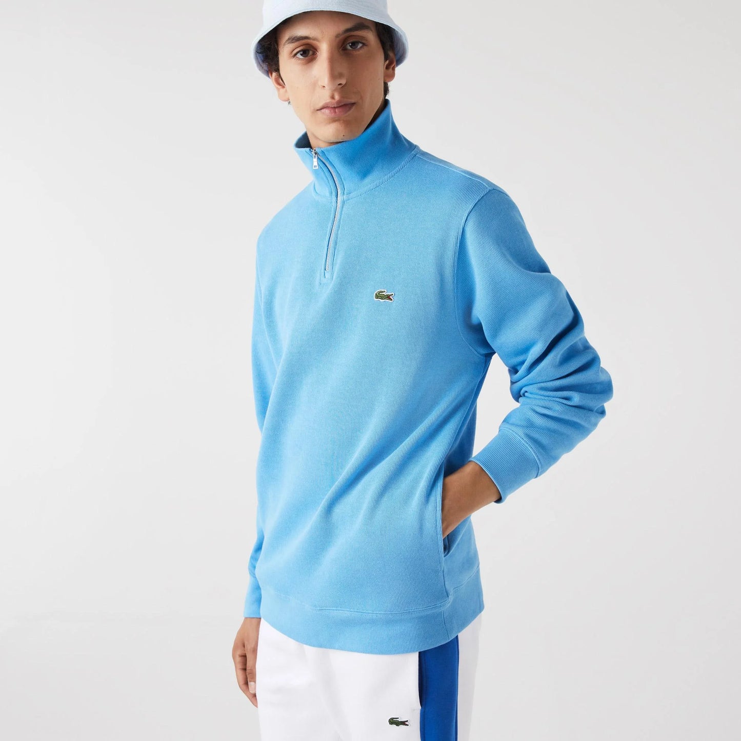 Sweater Lacoste 1/4 Celeste Fuerte