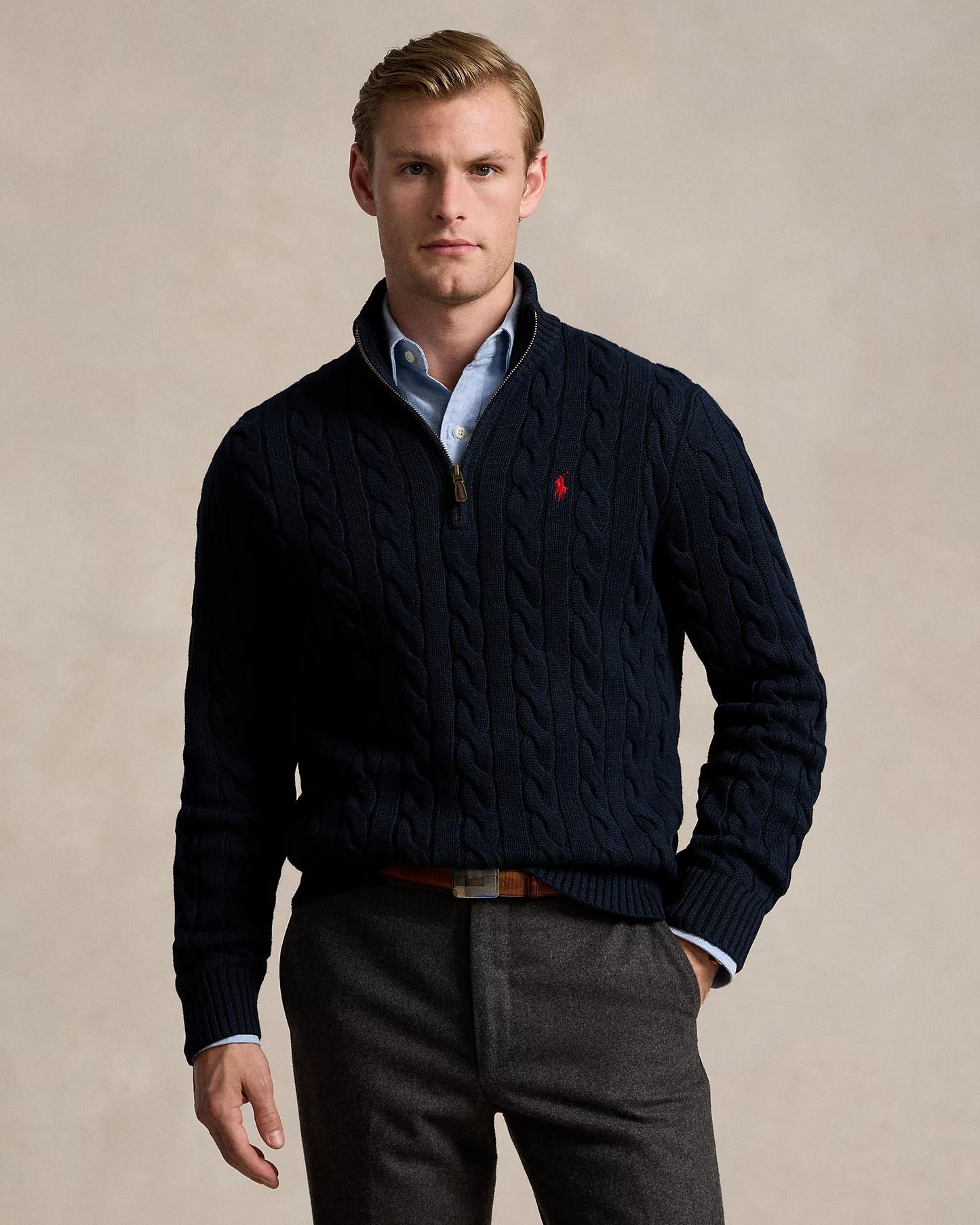 Sweater Ralph Lauren Trenzado 1/4 Zip Azul Marino