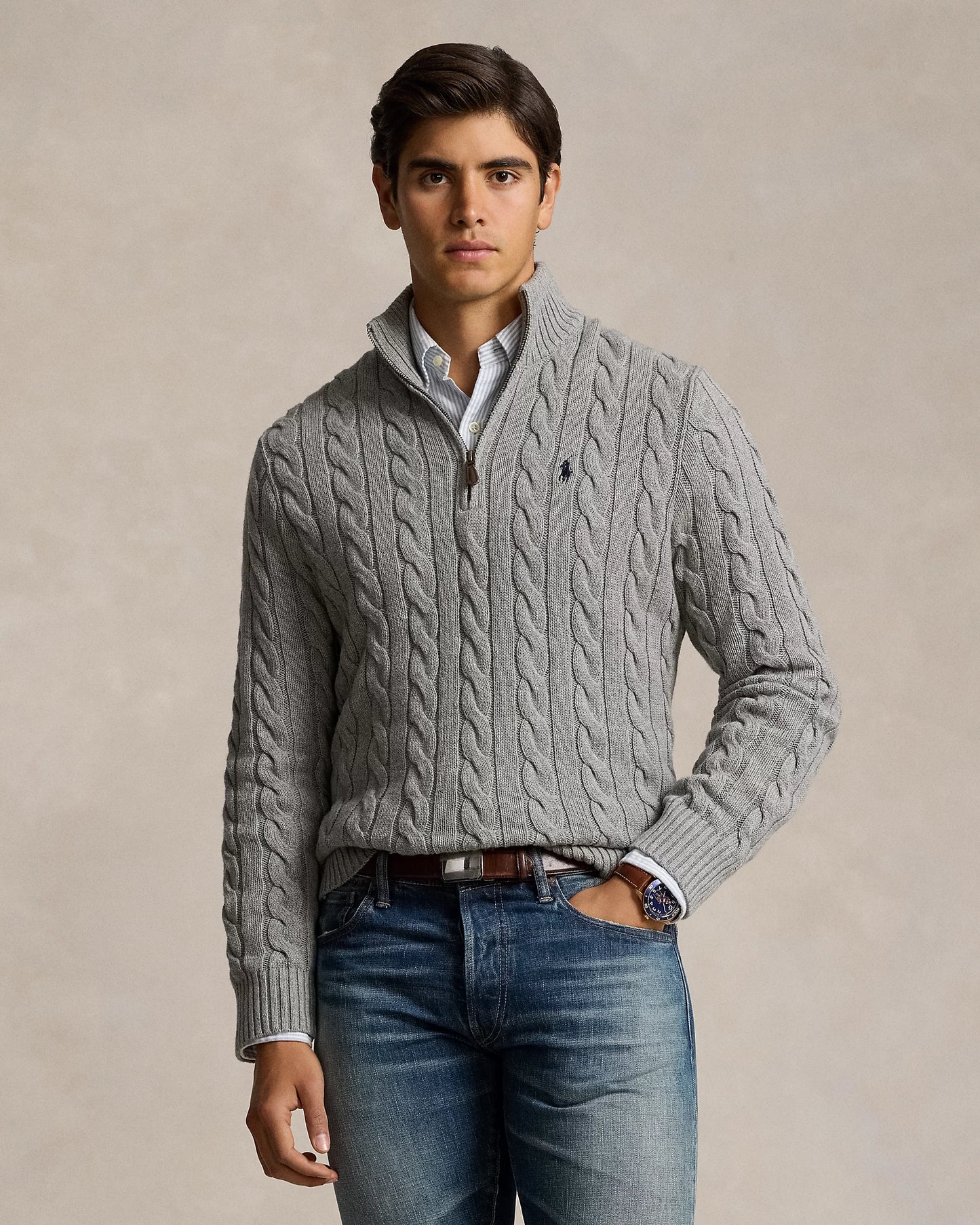 Sweater Ralph Lauren Trenzado 1/4 Zip Gris