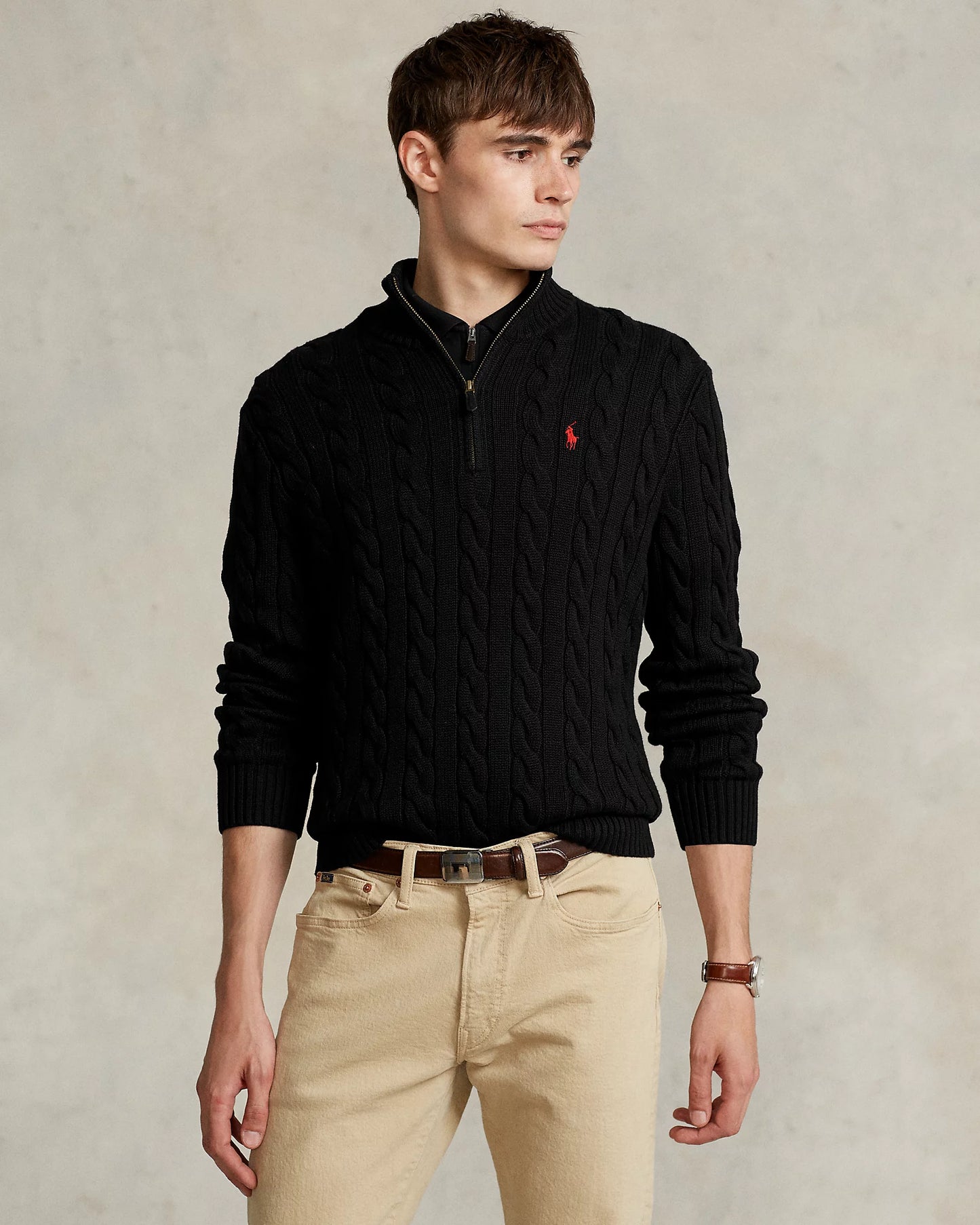 Sweater Ralph Lauren Trenzado 1/4 Zip Negro